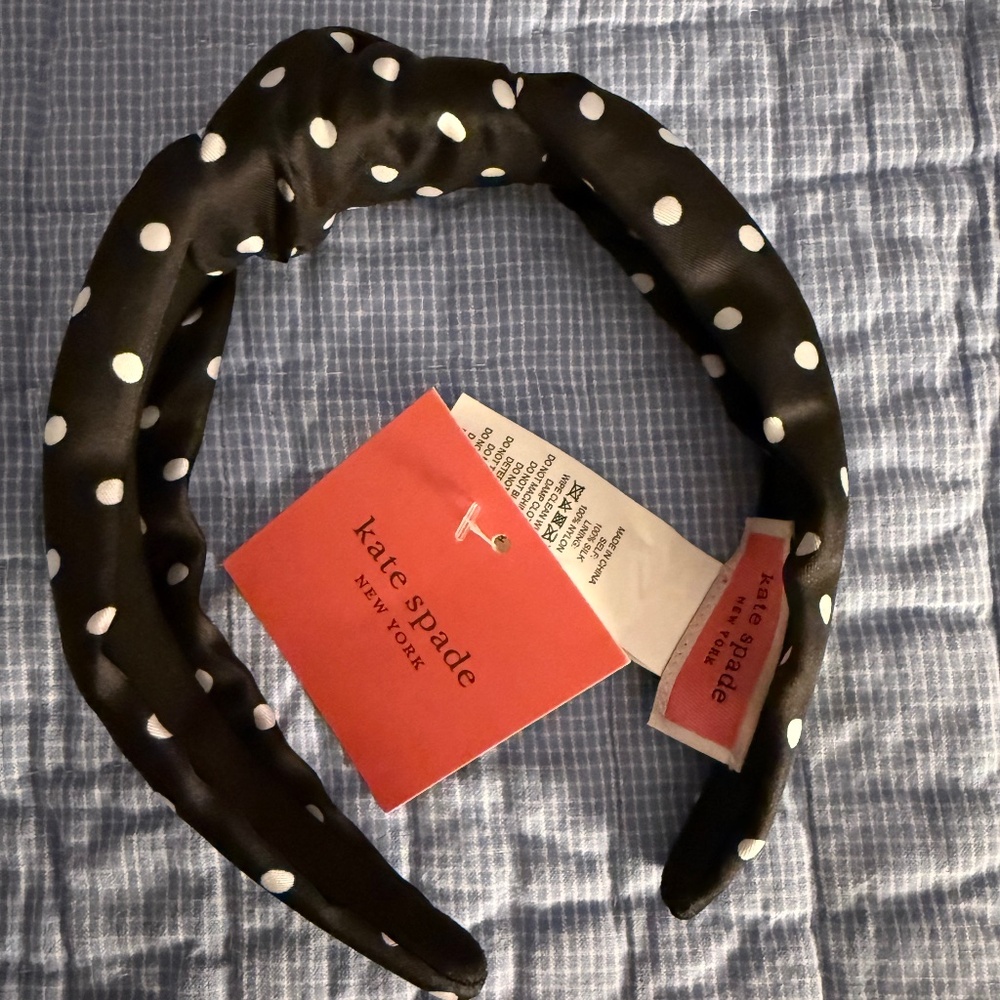 New! Kate Spade Silk Polka Dot black and white headband